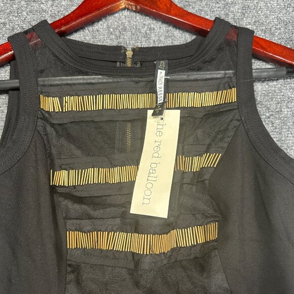 Tracy Reese Dress Womens 0 Black Stretch Gold Beaded Sleeveless A Line Zip NEW - Picture 4 of 8